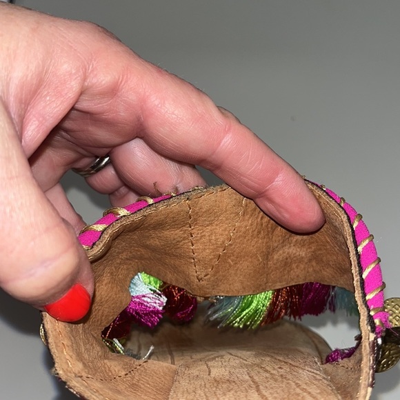 Anthropologie Z&L boho coin embellished fringe style leather flip flops size 39 - Picture 14 of 16